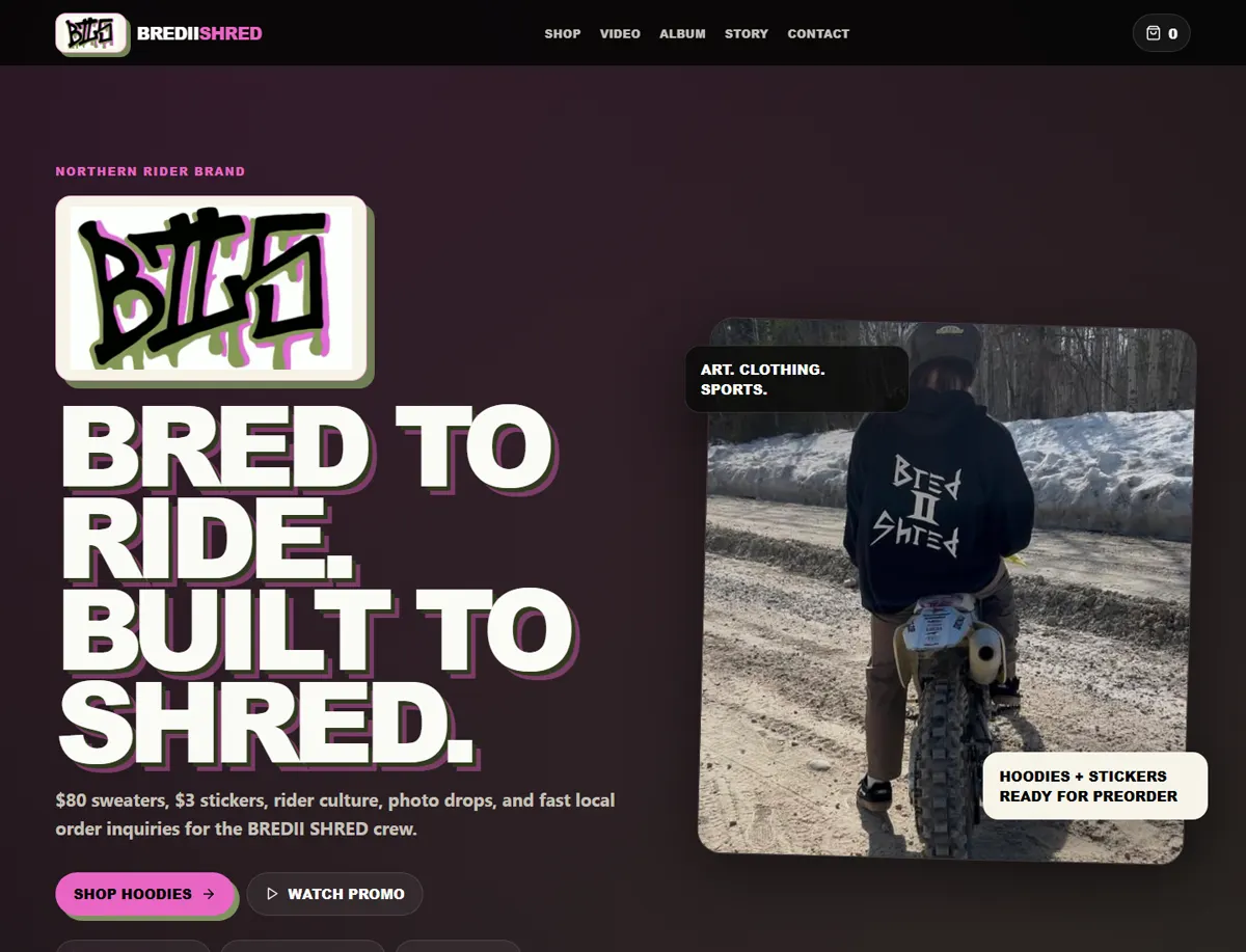 BREDII SHRED live client website homepage preview