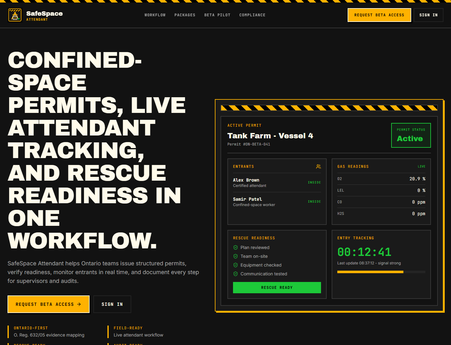 SafeSpace Attendant landing page preview